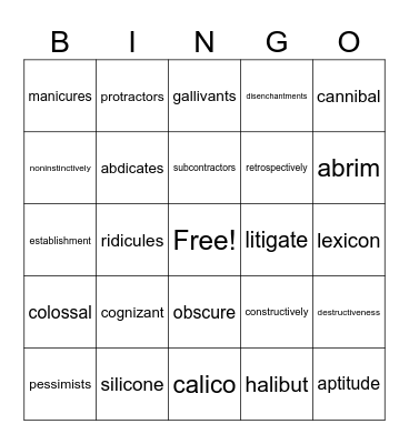 Book 5: Open syllable types Bingo Card