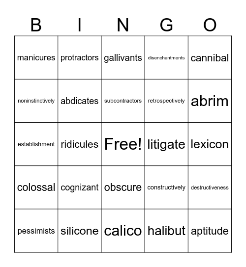 Book 5: Open syllable types Bingo Card