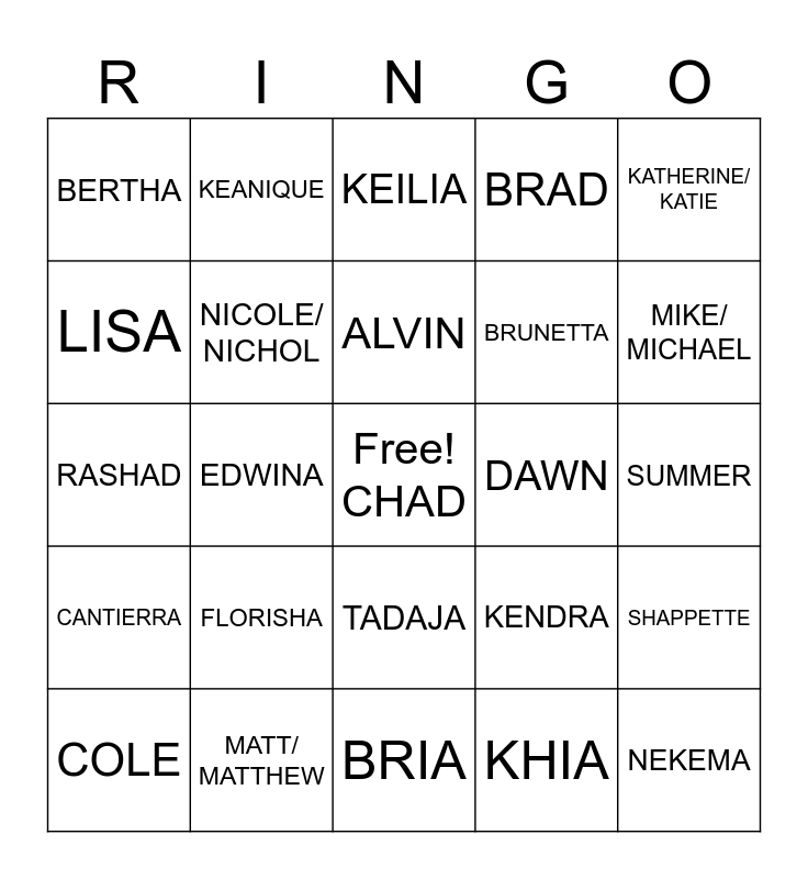 CORNERSTONE RINGO GAME Bingo Card