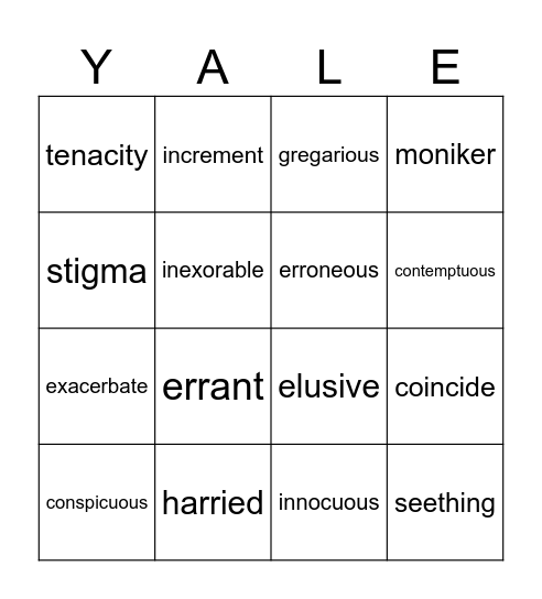 Robert Peace Vocabulary Review Bingo Card