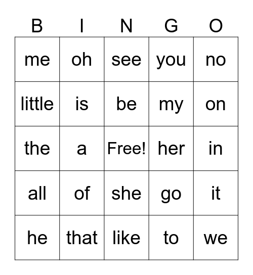 E. Readers 1-13 Bingo Card