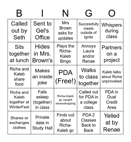 Raleb Bingo Card