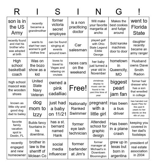 Rising Christmas Bingo Card