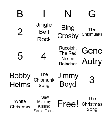 Christmas music Bingo Card