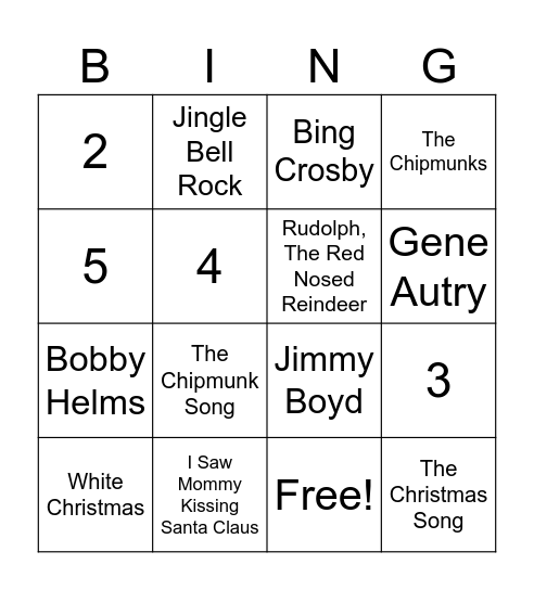 Christmas music Bingo Card