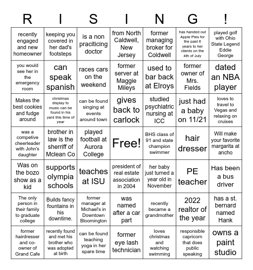 Rising Christmas Bingo Card