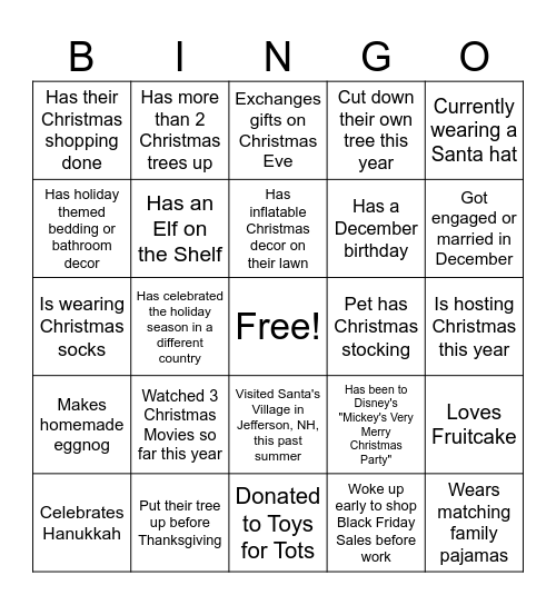 Holiday Bingo Card