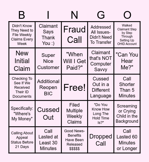 OUIO Contact Center BINGO Card
