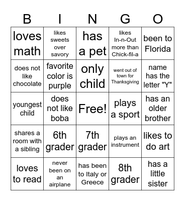 Rome/Greece Spring Bingo Card