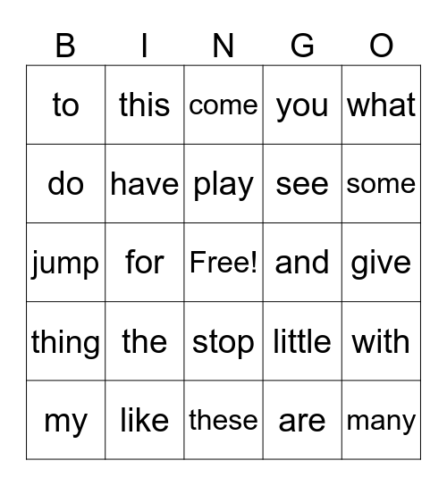 SIGHT WORD BINGO Card