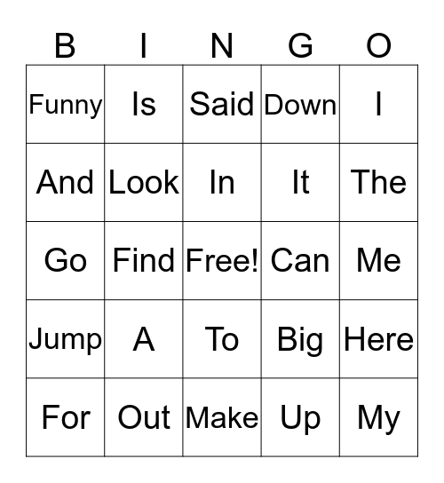Sight Word Bingo Card