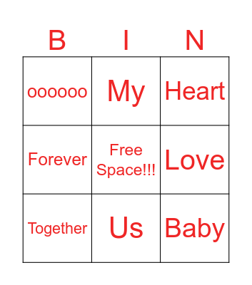 Love Songs Bingo Card