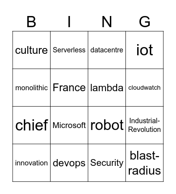 LIT's AWS Buzzword Bingo!! Bingo Card