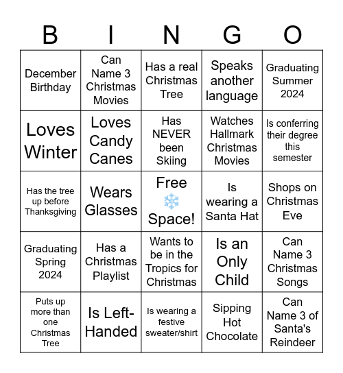 JINGLE & MINGLE Bingo Card