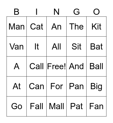 Word Families and Sight Word Bingo  Bingo Card