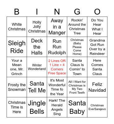 Christmas Song Bingo Card