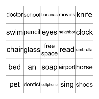 Vocabulary Words  Bingo Card