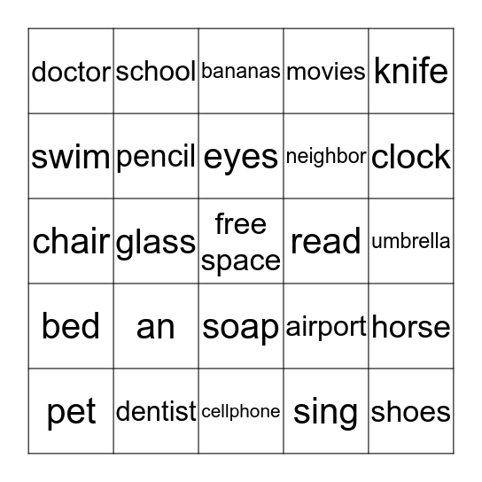 Vocabulary Words  Bingo Card