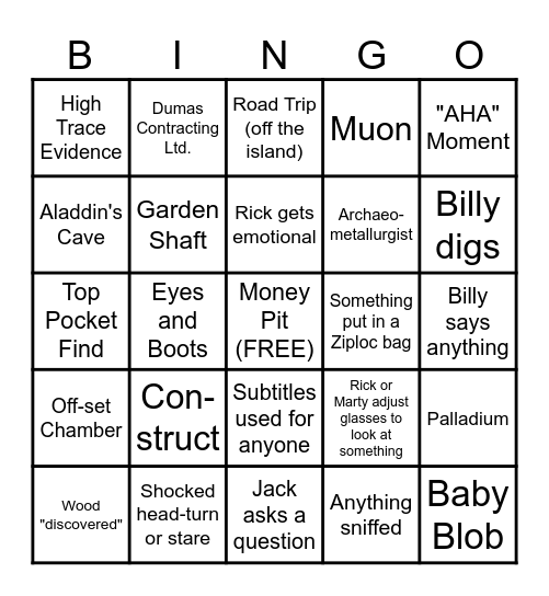 Curse of Oak Island Bingo Card