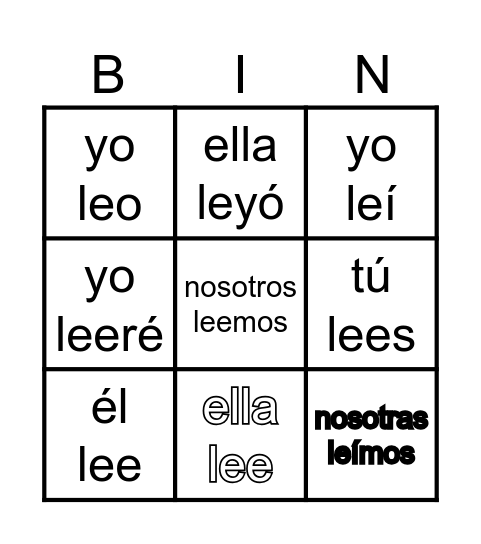 Verbo leer Bingo Card