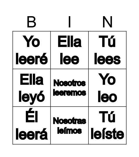 Bingo del verbo leer Bingo Card