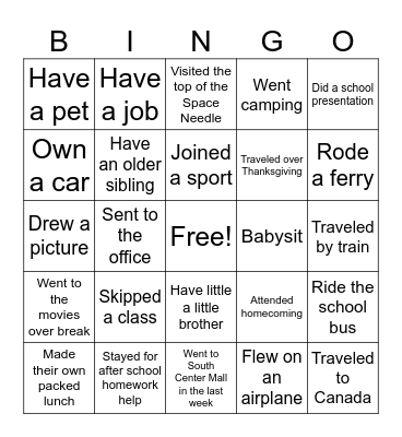 Advisory Bingo Card