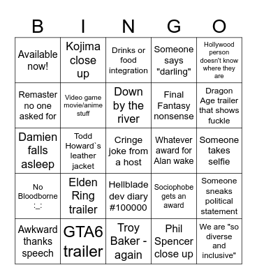Game awards 2023 Bingo Card