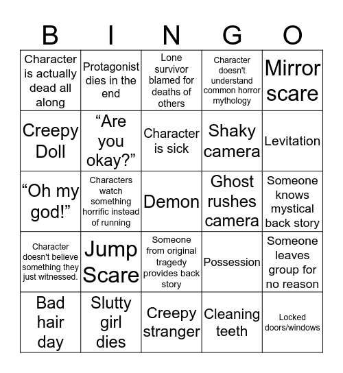 Horror Bingo Card