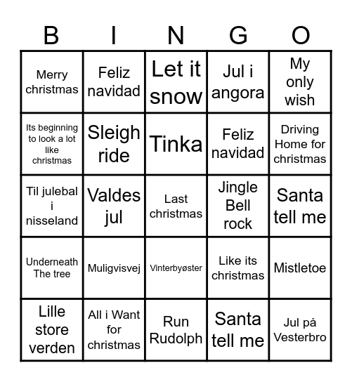 Julemusik Quiz Bingo Card