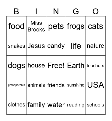 Gratitude Bingo Card