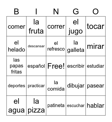 1.1 Vocab Spanish Bingo Card