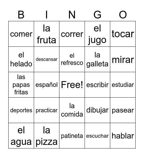 1.1 Vocab Spanish Bingo Card