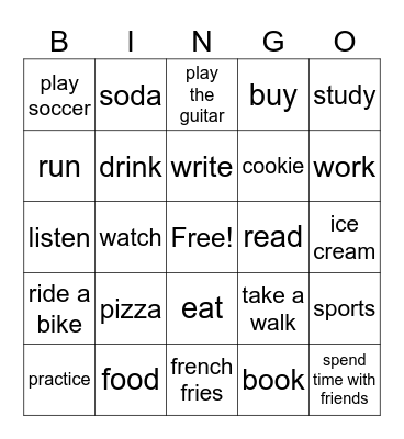 1.1 Vocab English Bingo Card