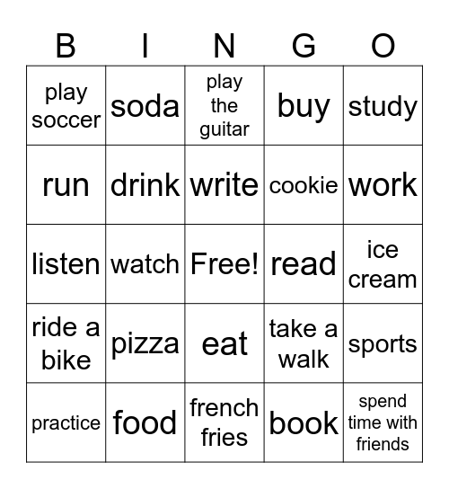 1.1 Vocab English Bingo Card