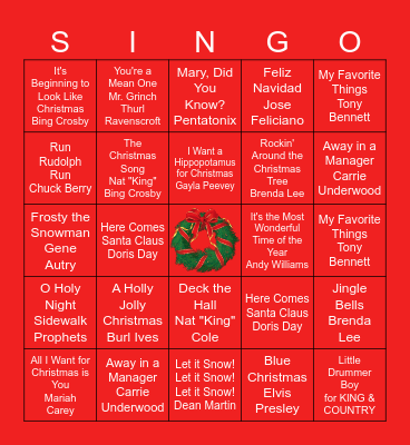 Christmas Songs Bingo Card