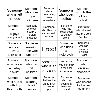 Name: Bingo Card