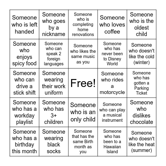 Name: Bingo Card