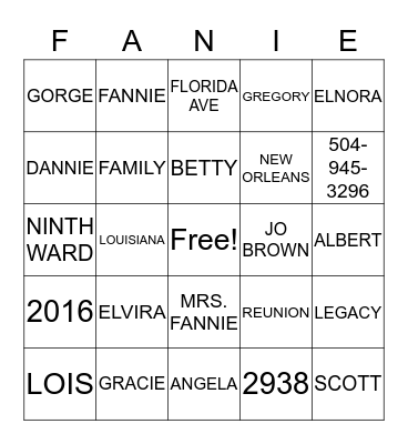 MS. FANNIE'S LEGACY Bingo Card