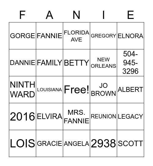 MS. FANNIE'S LEGACY Bingo Card