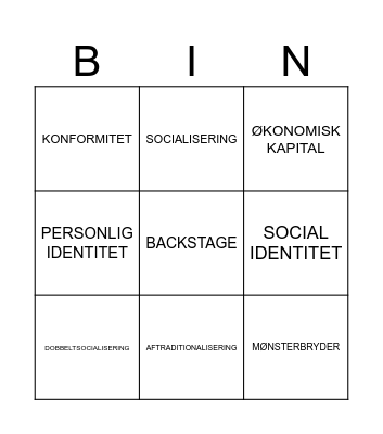 IDENTITET Bingo Card