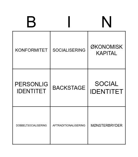 IDENTITET Bingo Card