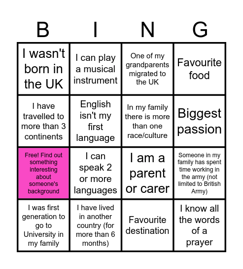 Diversity Bingo Card