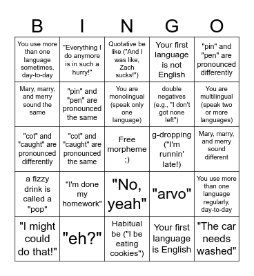 Idiolect bingo Card