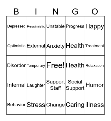 Mental Health Bingo Card