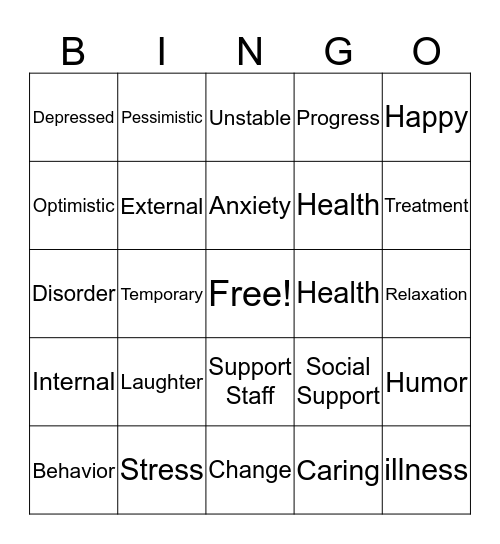 Mental Health Bingo Card