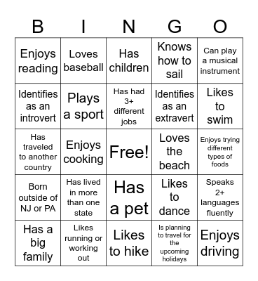 Get To Know You Bingo Card