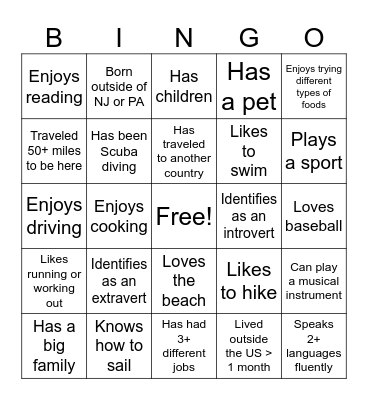 Get To Know You Bingo Card