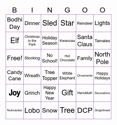 DCP ARMS Holiday Posada Bingo Card