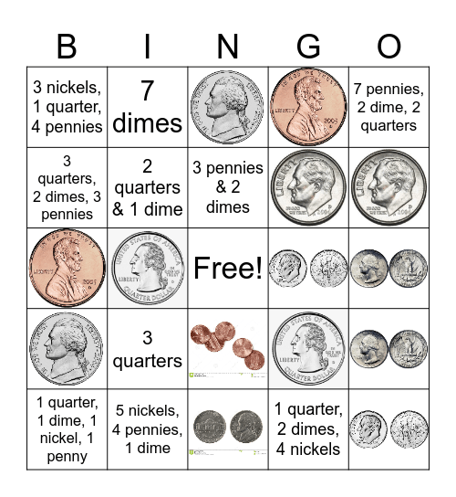 Coins pictures and problems Bingo Card