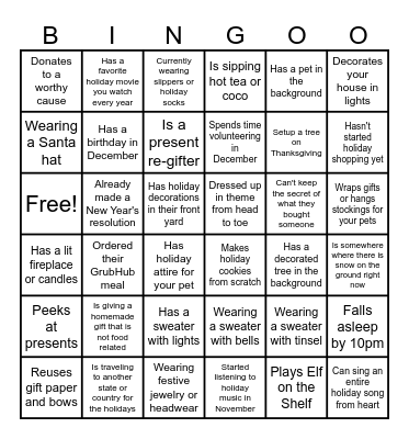 JCG Ugly Sweater Holiday Game Bingo Card